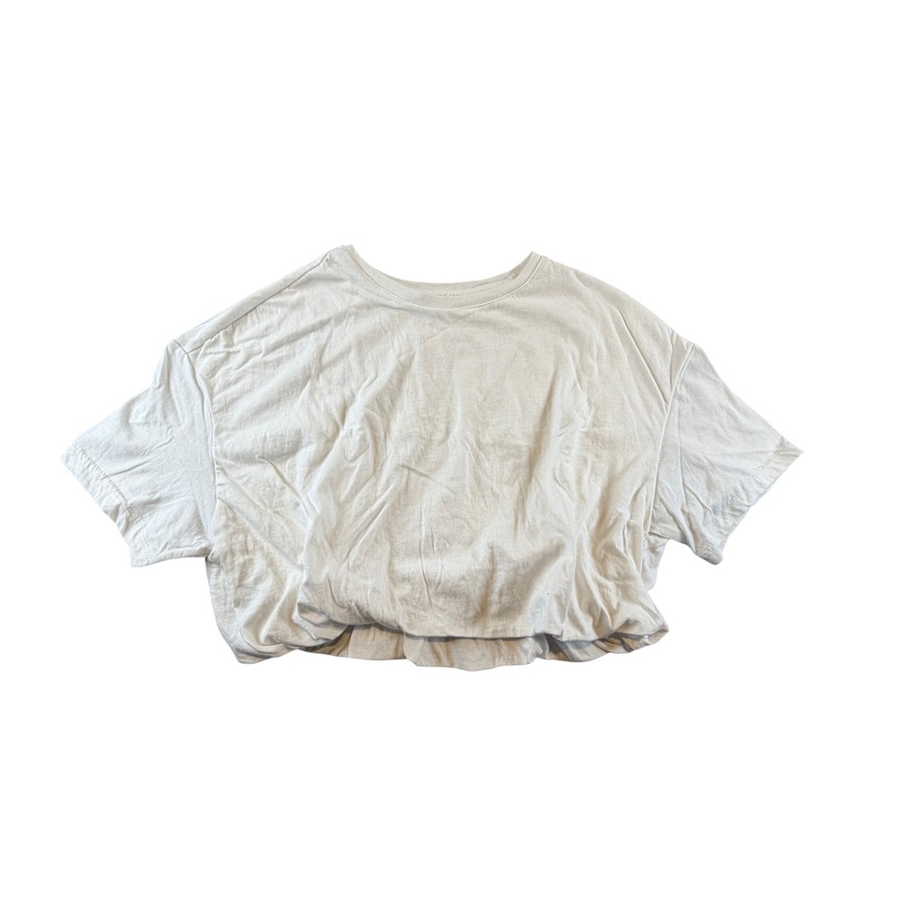 Cloth by Design Womens Medium Off White Short Sleeve Cinched Hem Crop Top Shirt